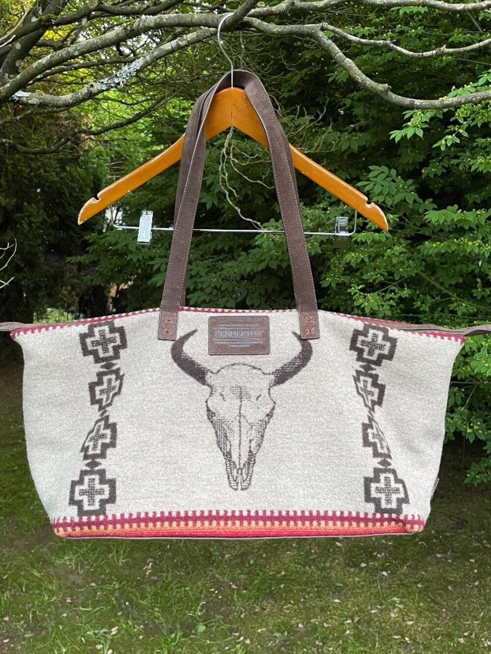 Pendleton Buffalo Skull Genuine Suede & Wool Weekend Bag Top Zip